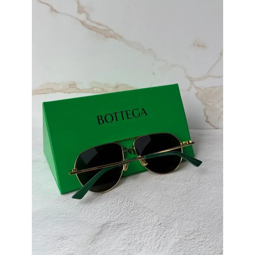 NEW Bottega Veneta BV1302S Gold Green Aviator Sunglasses